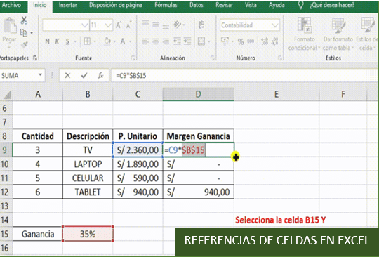 Referencias de celdas en Excel