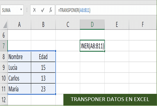 Transponer datos en Excel