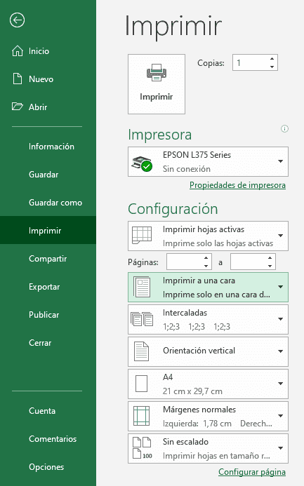 Cómo imprimir en Excel