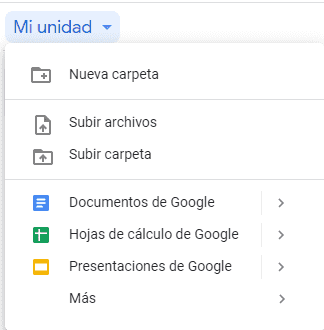 Tipos de archivos que se pueden crear en google drive