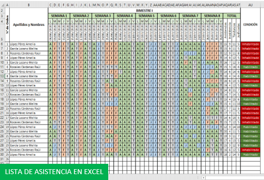 Lista de asistencia en excel