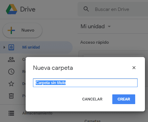 Cómo crear carpetas en Google drive