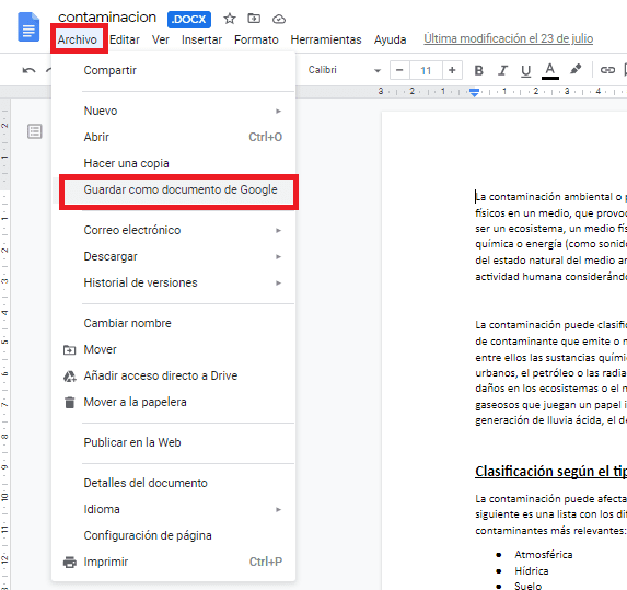 Cómo pasar un documento de Word a Google Docs