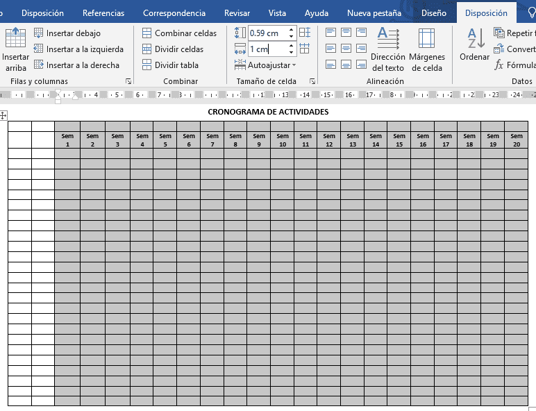 Cómo hacer un cronograma de actividades en Word