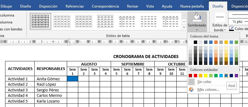 Cómo hacer un cronograma de actividades en Word