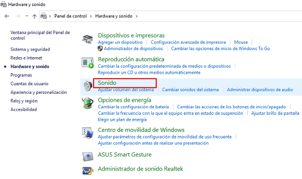 Configurar audio de la PC