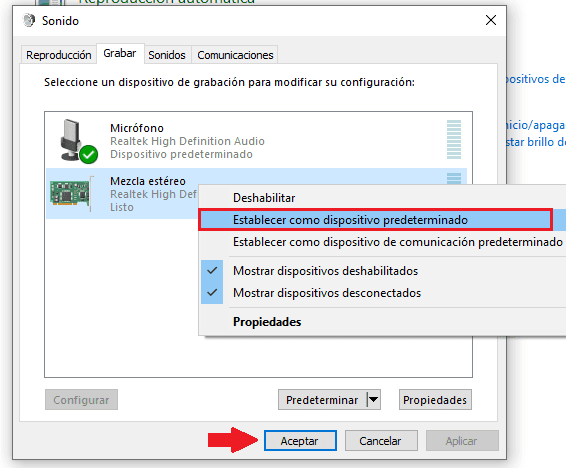 Configurar audio de la PC