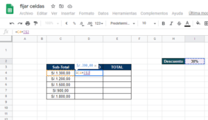 Fijar celdas en Google Sheets y en Excel