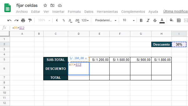 Fijar celdas en Google Sheets y en Excel