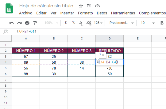 Restar en Google Sheets - números y fechas