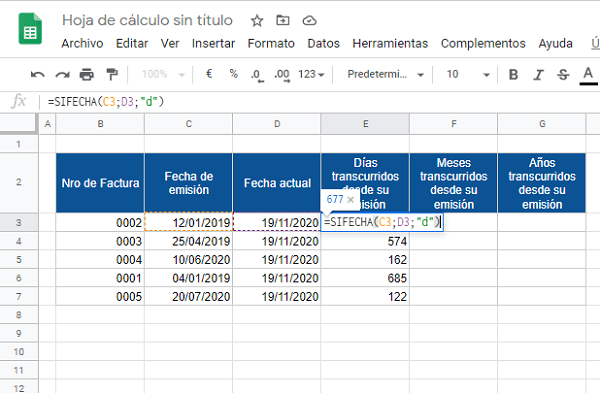 restar fechas en google sheets