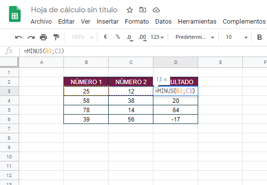 Restar en Google Sheets - números y fechas