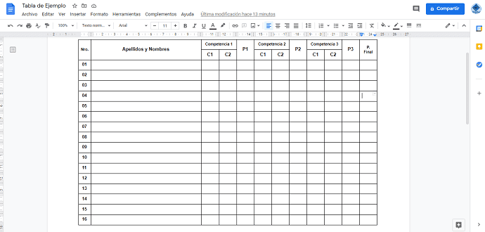 Cómo hacer una tabla en Google Docs