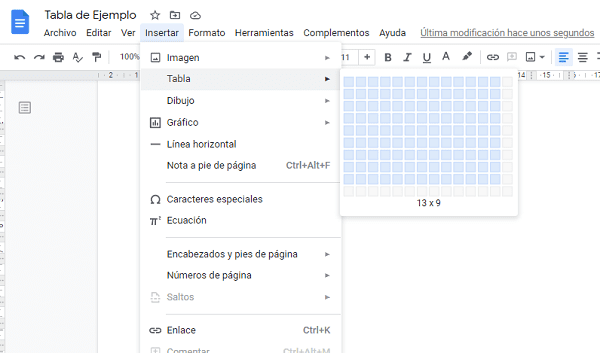 Cómo hacer una tabla en Google Docs