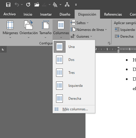 cómo poner o hacer columnas en Word