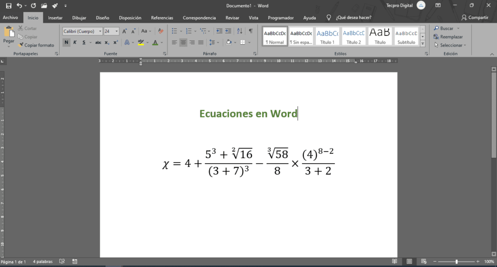 Cómo escribir fórmulas matemáticas en Word