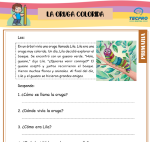 Lectura La oruga colorida - Comprensión lectora 1 primaria