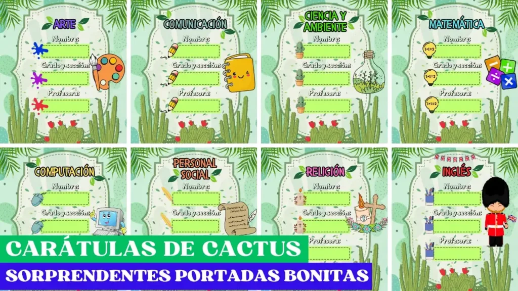 Carátulas de Cactus para cuadernos escolares