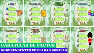 Carátulas de Cactus para cuadernos escolares