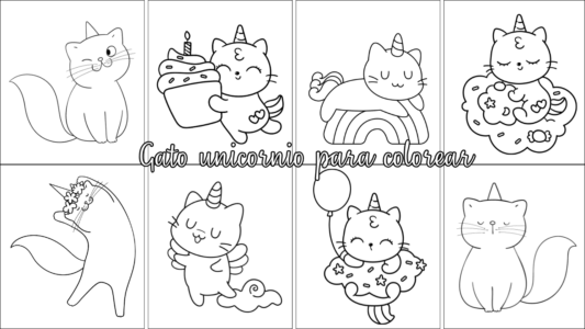 Gato unicornio para colorear e imprimir