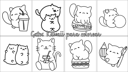 Gatos Kawaii para colorear e imprimir