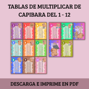 Tabla de multiplicar capibara lista para imprimir