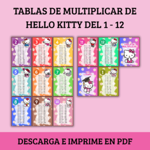 Tabla de Multiplicar de Hello Kitty del 1 al 12 para imprimir