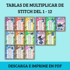 Tablas de Multiplicar de Stitch en PDF para imprimir del 1 al 12