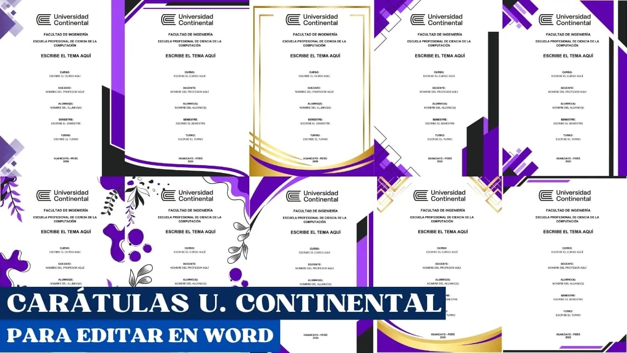Carátula de la Universidad Continental Editables en Word